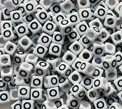 Letter O - 100pc 7mm Alphabet Beads White With Glossy Black Letters • $5.99