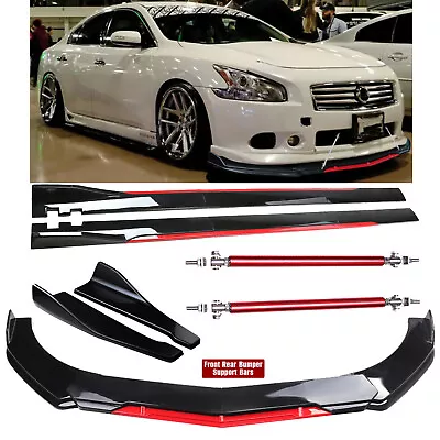 Front Bumper Lip Splitter Spoiler Strut Rods Glossy Black For Nissan Maxima • $99.99