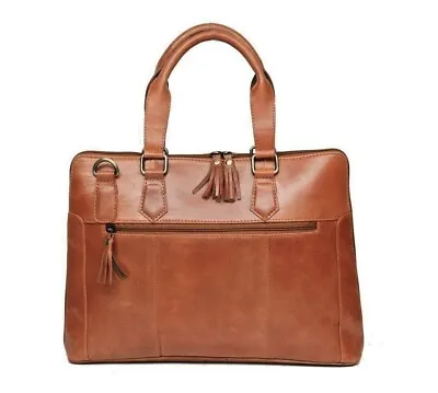 Mens Brown Leather Laptop Bag 13 Inch With Shoulder Strap Office Briefcase New • £59.99