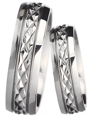 New His And Hers Diamond Cut Titanium Wedding Engagement Ring Set  • £49.99