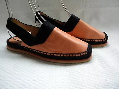 $129 • Buy PALOMA BARCELO Peach Leather Flat Espadrille Slingback Sandals Size EU 39