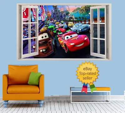  Cars McQUEEN Racing 3D Effect Window View Wall Sticker Vinyl Poster 25 • £18.99