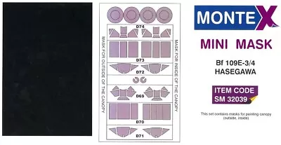 Montex 1/32 MESSERSCHMITT Bf-109E-3/4 CANOPY PAINT MASK Hasegawa • $7.50