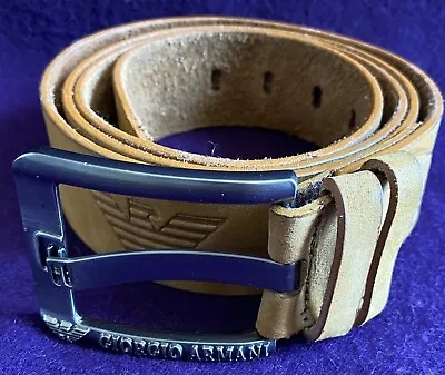 £15 • Buy Giorgio Armani Tan Nubuck Leather Belt Luggage Strap Large Unusual Long