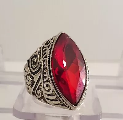 Silver Tone Red Marquise Gemstone Ring EUC Size 11 Costume Sorcerer Enchanter • $24.82