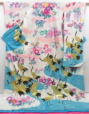 2916T03z3700  Japanese Kimono Silk UCHIKAKE Crane Off-white • $200