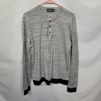 Vince. Mens Long Sleeve Henley Shirt Pullover Knit Heather Gray Black Size L • $36