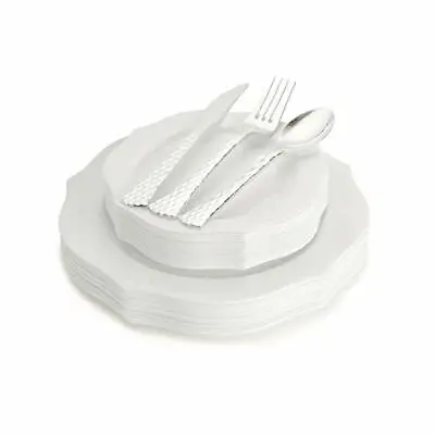 $34.61 • Buy 100 Piece Plastic Plates & Silverware Set Disposable Dinnerware For 20 Guests