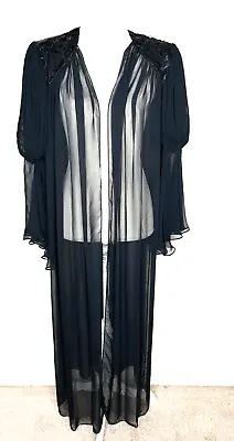 Vintage Flora Nikrooz Hollywood Regency Glam Robe Embellished Beaded  80's Sheer • $400