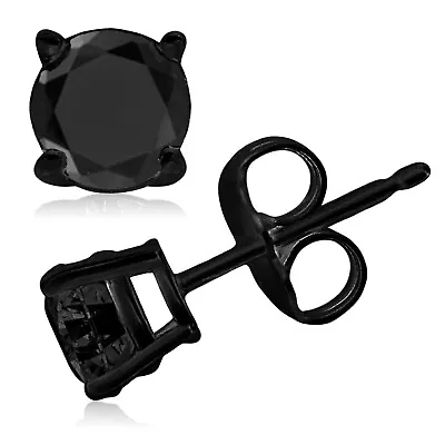 Lab-Created 1 Ct Black Diamond Round Cut Solitaire Stud Men's Ladies Earrings • $90.99