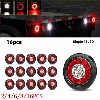 4  Round Red/White 16-LED Truck Trailer Brake Stop Turn Signal Tail Lights US • $45.99