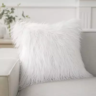 Faux Fur Solid Decorative Pillow Cover Fluffy Throw Pillow Mongolian Luxury Fuzz • $17.97