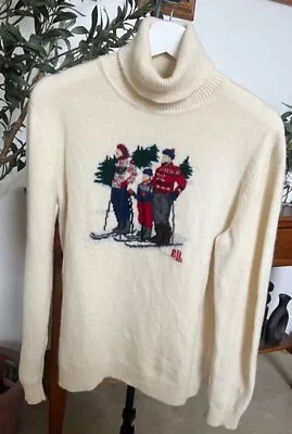 Vintage Ralph Lauren 1990's Sweater Turtle-neck With Family Ski 100% Lambswool • $210