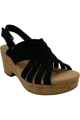 Clarks Collection Woven Leather Wedges Giselle Glow Black • $37.99