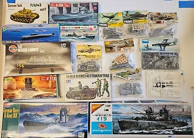 Lot Of 17 Unassembled Vintage Plane Submarine & Tank Kits (Multiple Scales) • $57