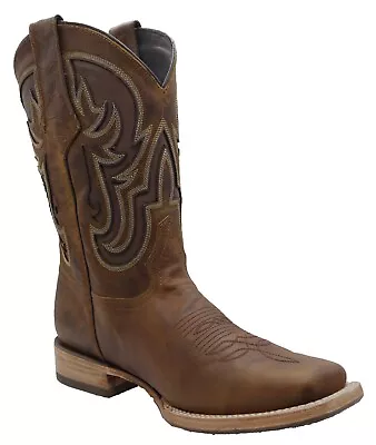 Men Genuine Leather Handcrafted Quality Western Square Toe Brown Cowboy Boots • $79