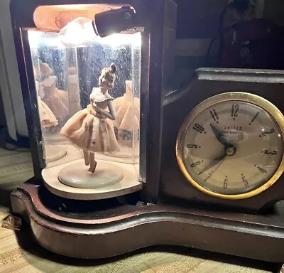 United Dancing Ballerina Clock Motion Lighted Music Box 1940s Works • $69