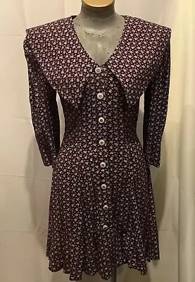 90s Purple Floral Collared Button Up Dress Sz 9/10 • $29.99