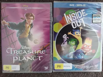 TREASURE PLANET & INSIDE  OUT DISNEY ANIMATED DVD'S NEW & SEALED PAL Region 4 • $11.50