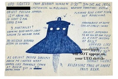 1954 UFO Flying Saucer Sketch PHOTO Drawing England Sighting Aliens Visit UK • $4.48