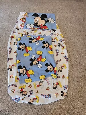 Vtg USA DISNEY Mickey Mouse Twin Bedsheet Set Fitted Flat Sheets Pillowcase  • $34.99