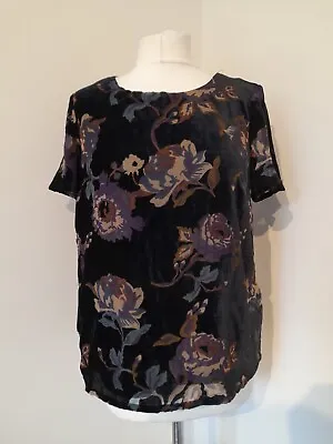 £10 • Buy VERO MODA Tunic Top Black Devore Velvet Floral Print Boho Sz S