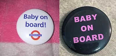 2 X BABY ON BOARD BADGE SET PREGNAN WOMAN White Black Pin Transport Travel Sign • £2.49