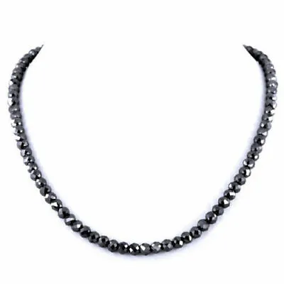 $223.99 • Buy 26 Inch Top Qlty 5 Mm 130 Ct Black Diamond Beads Necklace Earth Mined Certified