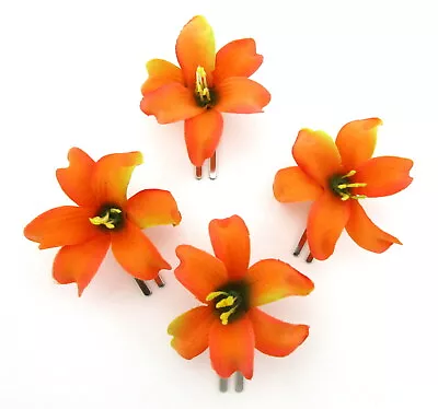 4 Pc Lot 2  Tropical Orange Lily Silk Flower Hair ClipUpdoBridalParty • £9.59