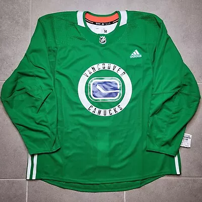 Vancouver Canucks Team Issued MiC Adidas Green Practice Jersey - Size 58 - Blank • $119.99