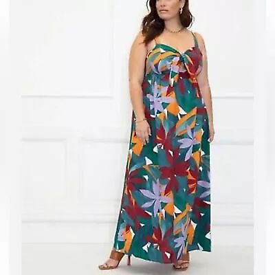 Eloquii Elements Floral Hawaiian Tie Front Linen Blend Maxi Dress Size 18 • $35