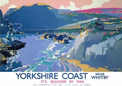 Vintage Railway Poster WHITBY Yorkshire Coast Train Travel ART Deco PRINT A3 A4 • £5.99