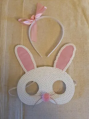 MASQUERADE FANCY DRESS KIDS WHITE And PINK RABBIT BUNNY MASK EYE MASK • £5.99