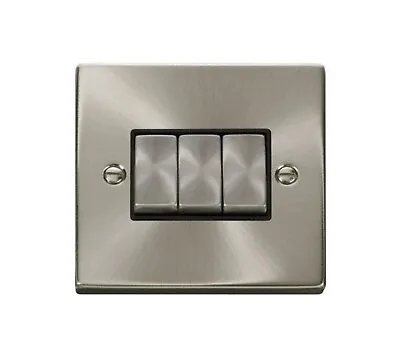 £8.49 • Buy Click Deco Victorian 3 Gang  2 Way Switch Chrome With Black 