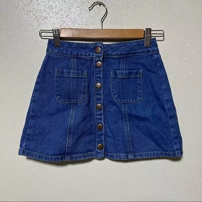 Brandy Melville Snap Front Denim Mini Skirt Jean Skirt Medium Wash Circle Skirt • $19.99