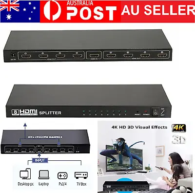 8 Port HDMI Splitter Switch Switcher Amplifier Hub Box HDTV Ultra HD 4K 60Hz • $43.99