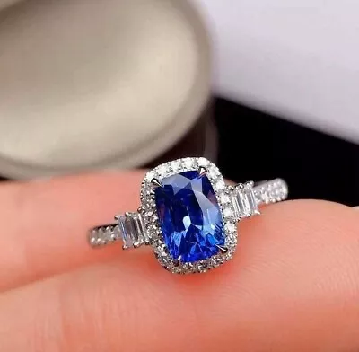 2.00 Ct Lab Created Cushion Cut Sapphire Engagement Ring 14K White Gold Plated. • $278