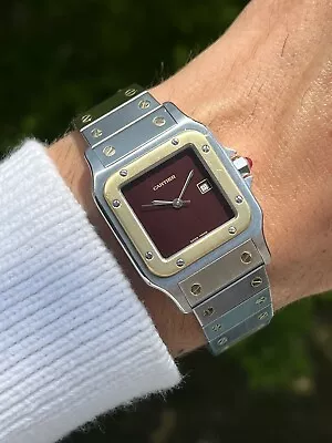 £6495 • Buy Cartier Santos Carree Anniversary Burgundy Dial Rare Auto 29mm Gents Watch 2961