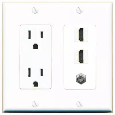 3 Port Power Outlet Cover Plug Jack UL 2 Gang COAX 2 HDMI Wall Plate • $19.94