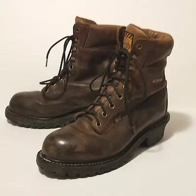 Justin Logger Work Boots Mens 8.5D Steel Toe Insulated Cushioned Brown Leather • $45