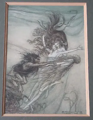 Antique 1910 ARTHUR RACKHAM Wagners Ring Cycle Lord Rings Interest Print Framed • £15