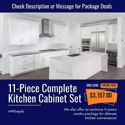 RTA Kitchen Cabinets White Shaker Cabinet Plywood Construction Wood (11 Piece) • $3391