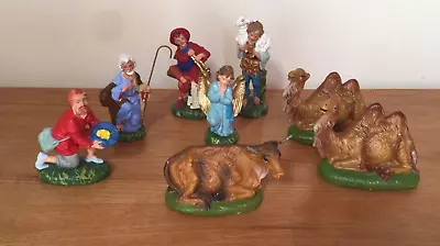 Lot 8 Hand Painted Italy Nativity Figurines Joseph Animals Angel Shepherds • $12