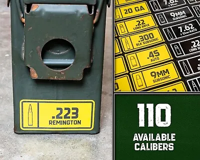 Ammo Can Bullet Decal Label Stickers - UV Stable 2-Color Vinyl - 110+ Calibers • $1.50