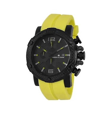 Herzog & Söhne Men' Quartz Watch With Black Dial Chronograph Display And Yellow • £60