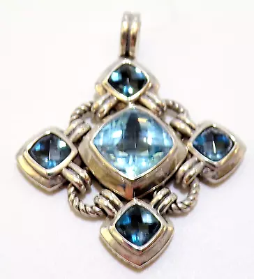 DAVID YURMAN STERLING Silver BLUE Albion TOPAZ Maltese Cross ENHANCER / Pendant • $1049.99