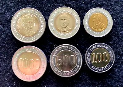Ecuador 3 Coins Set 100 500 1000 Sucres UNC World Coins • $7.75