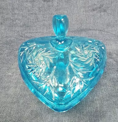 Hazel-Atlas Glass Turquoise Capri Pinwheel Triangle Candy Dish Lid Vintage U-10I • $40