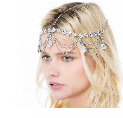 Elven Hair Chain Bohemian Rhinestone Gypsy Forehead Wedding Headpiece Accessory • $32.06