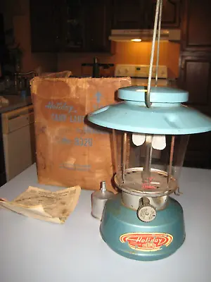 $69.99 • Buy THERMOS 8326 DOUBLE MANTEL AQUA BLUE CAMPING LANTERN Vintage Burns Any Gasoline.